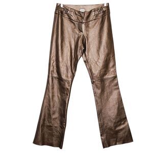 Vintage 90s Cache Leather Bootcut Pants 6 Low Rise Y2K Metallic Bronze NWT